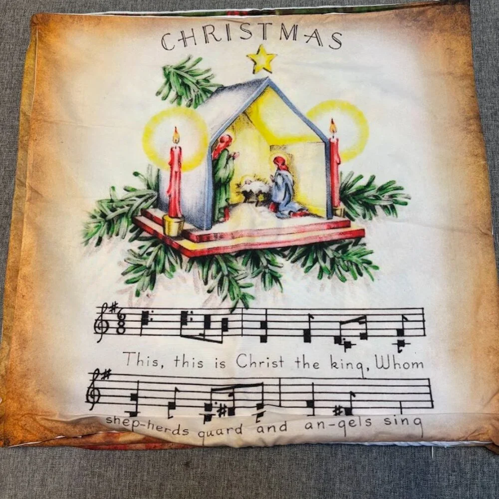 Nativity Scene Pillow Cover Set of 4 Manger Scene